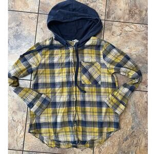 hem & thread goldenrod/navy flannel hoodie, women's size M